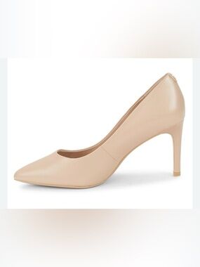 Karl Lagerfeld Beige Pointed-Toe Leather Pumps with Gold Back Accent